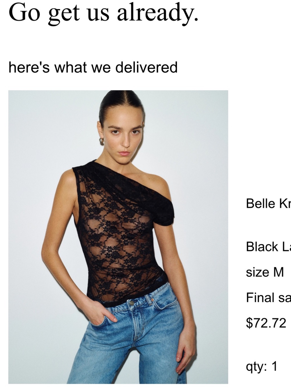 Reformation Black One-Shoulder Lace Camisole